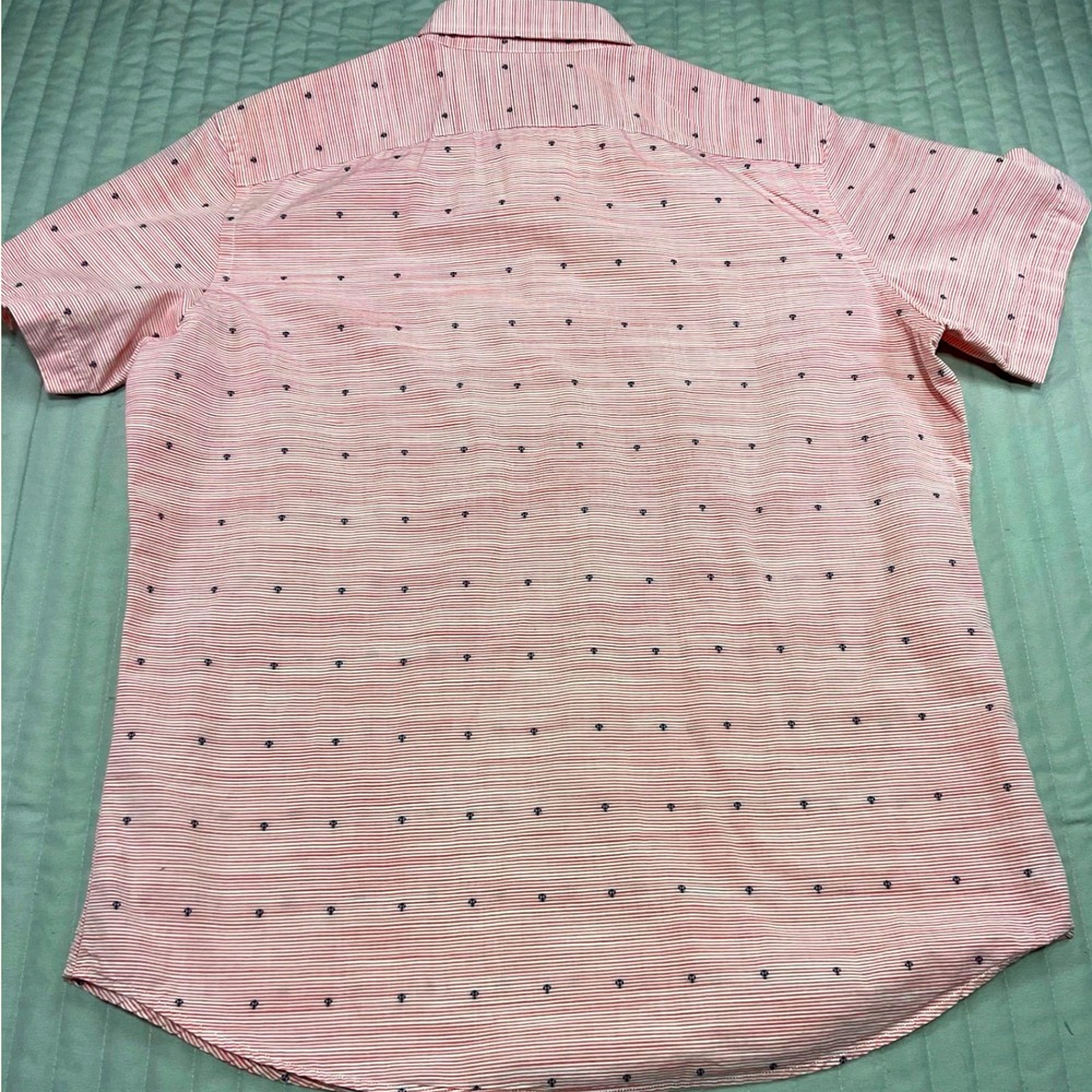Banana Republic Mens Short Sleeve Shirt Red White Striped Micro Anchor Print L - Picture 3 of 9